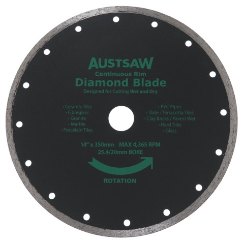 AUSTSAW 350MM( 14IN) DIAMOND BLADE 25.4/20MM BORE CONTINUOUS RIM